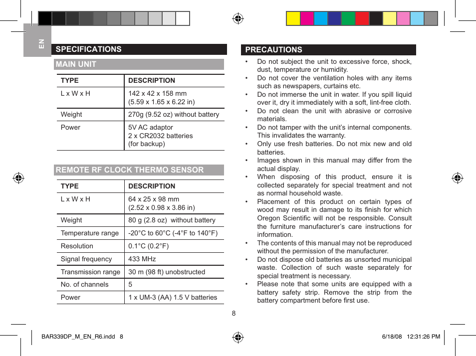 Oregon Scientific Weather Day & Night BAR339DPU User Manual | Page 8 / 10