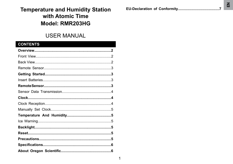 Oregon Scientific RMR203HG User Manual | Page 2 / 58