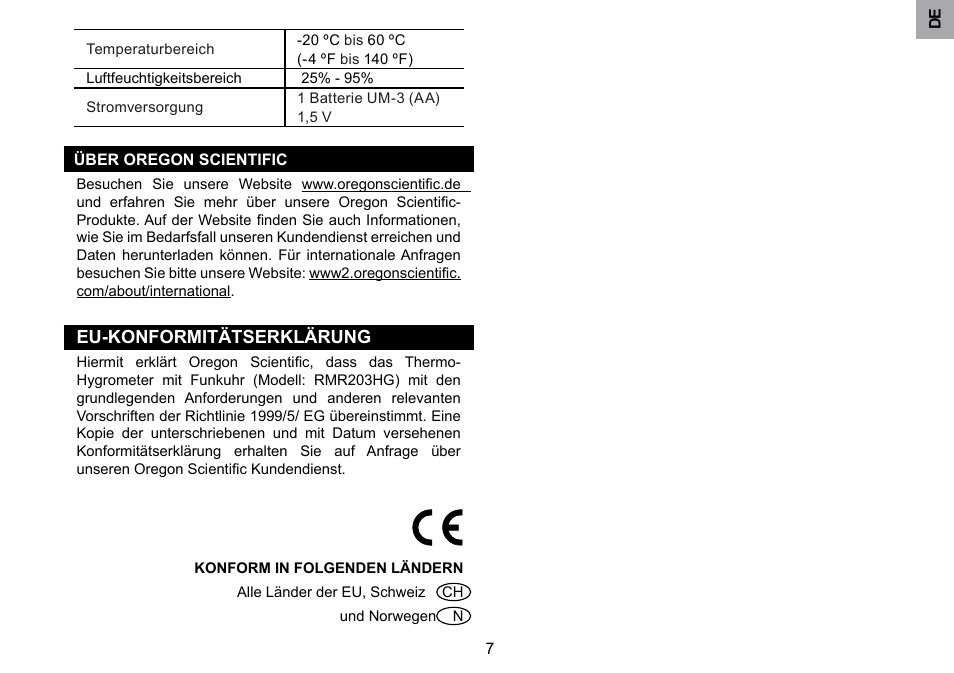 Eu-konformitätserklärung | Oregon Scientific RMR203HG User Manual | Page 22 / 58