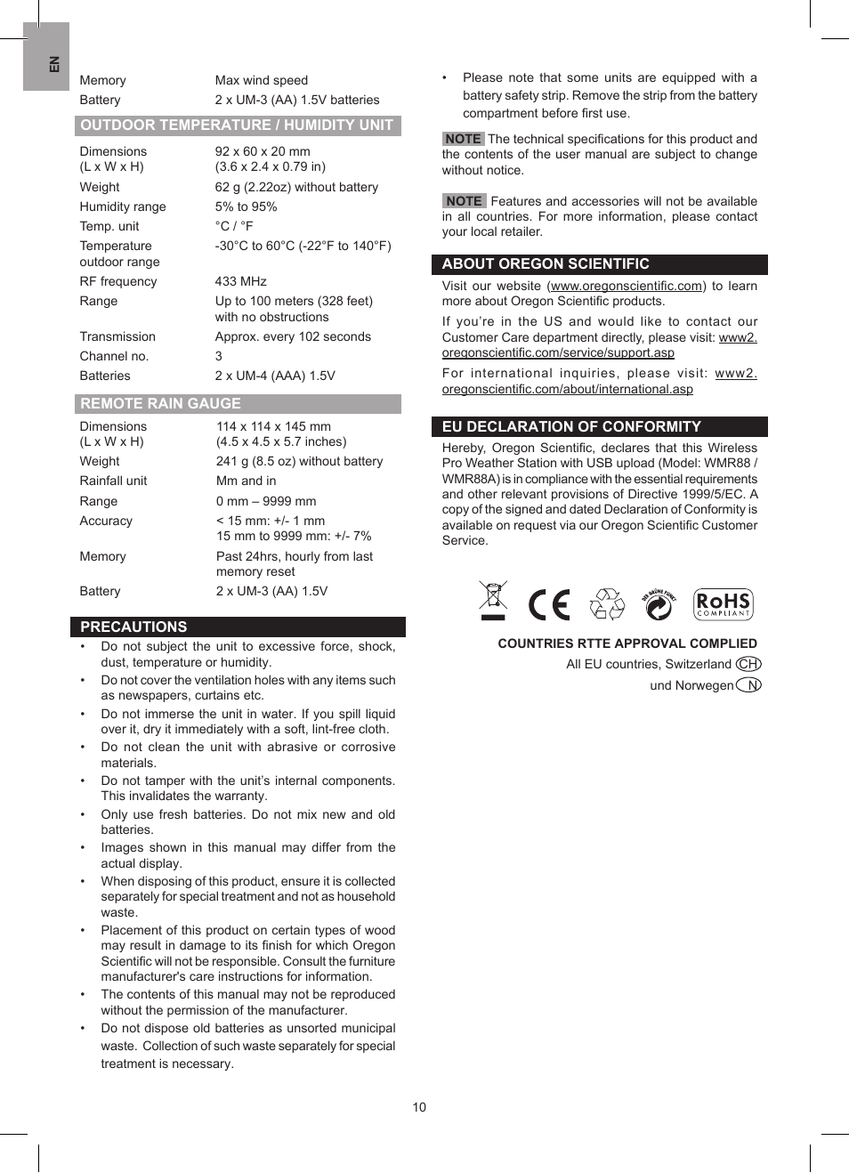 Oregon Scientific WMR88 User Manual | Page 10 / 11