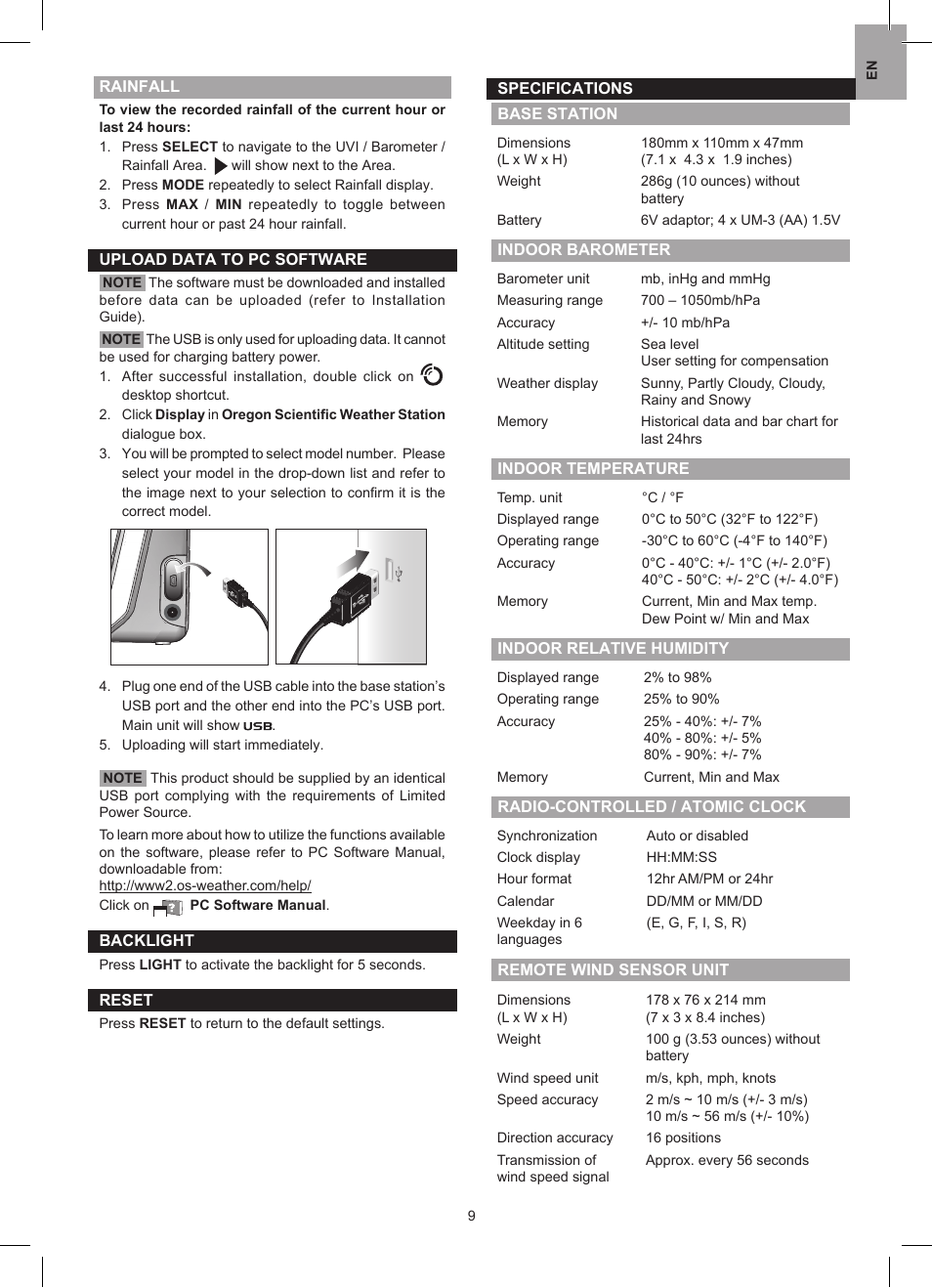 Oregon Scientific WMR88 User Manual | Page 9 / 11