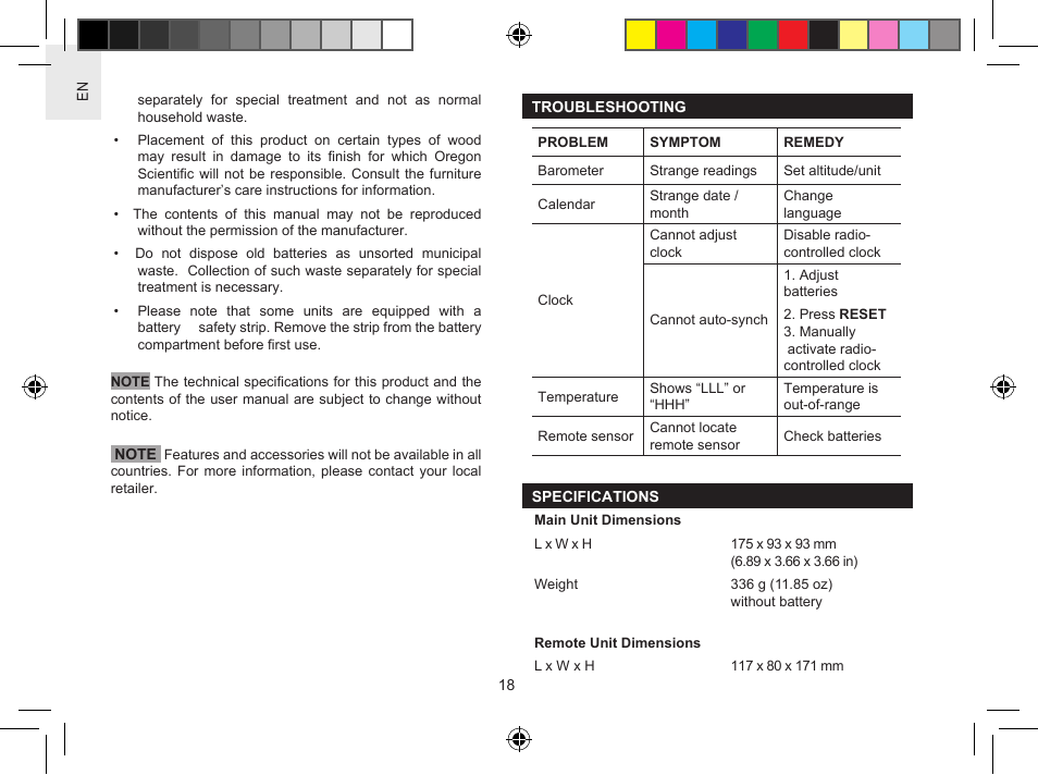 Oregon Scientific Metal Weather Station BAR908HGA User Manual | Page 18 / 21