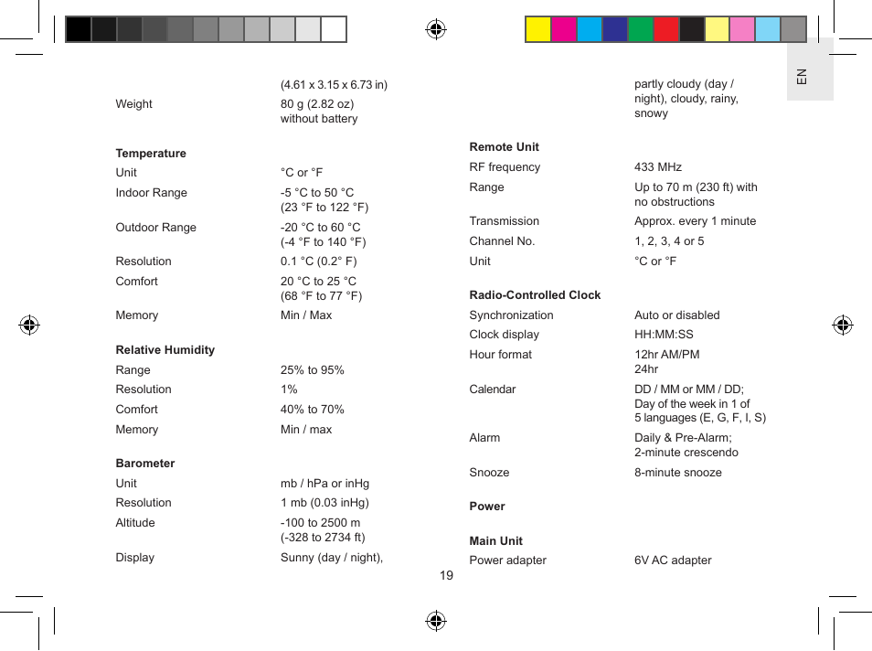 Oregon Scientific Metal Weather Station BAR908HGA User Manual | Page 19 / 21