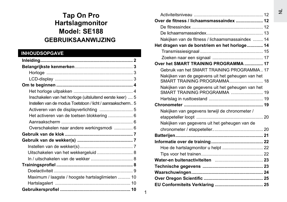 Tap on pro hartslagmonitor model: se188, Gebruiksaanwijzing | Oregon Scientific SE188 User Manual | Page 125 / 197