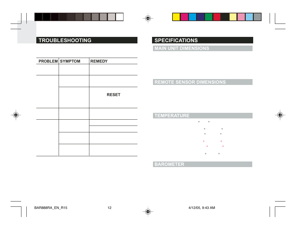 Oregon Scientific BAR888RA User Manual | Page 12 / 17