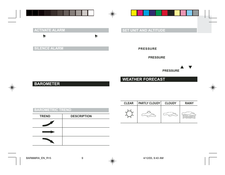 Oregon Scientific BAR888RA User Manual | Page 9 / 17