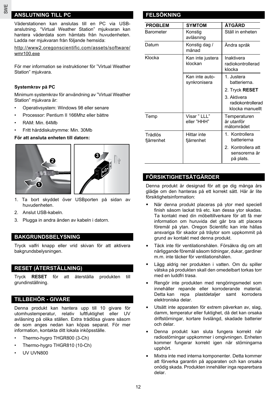 Oregon Scientific SCIENTICTM WEATHER STATION WMR100A User Manual | Page 112 / 115