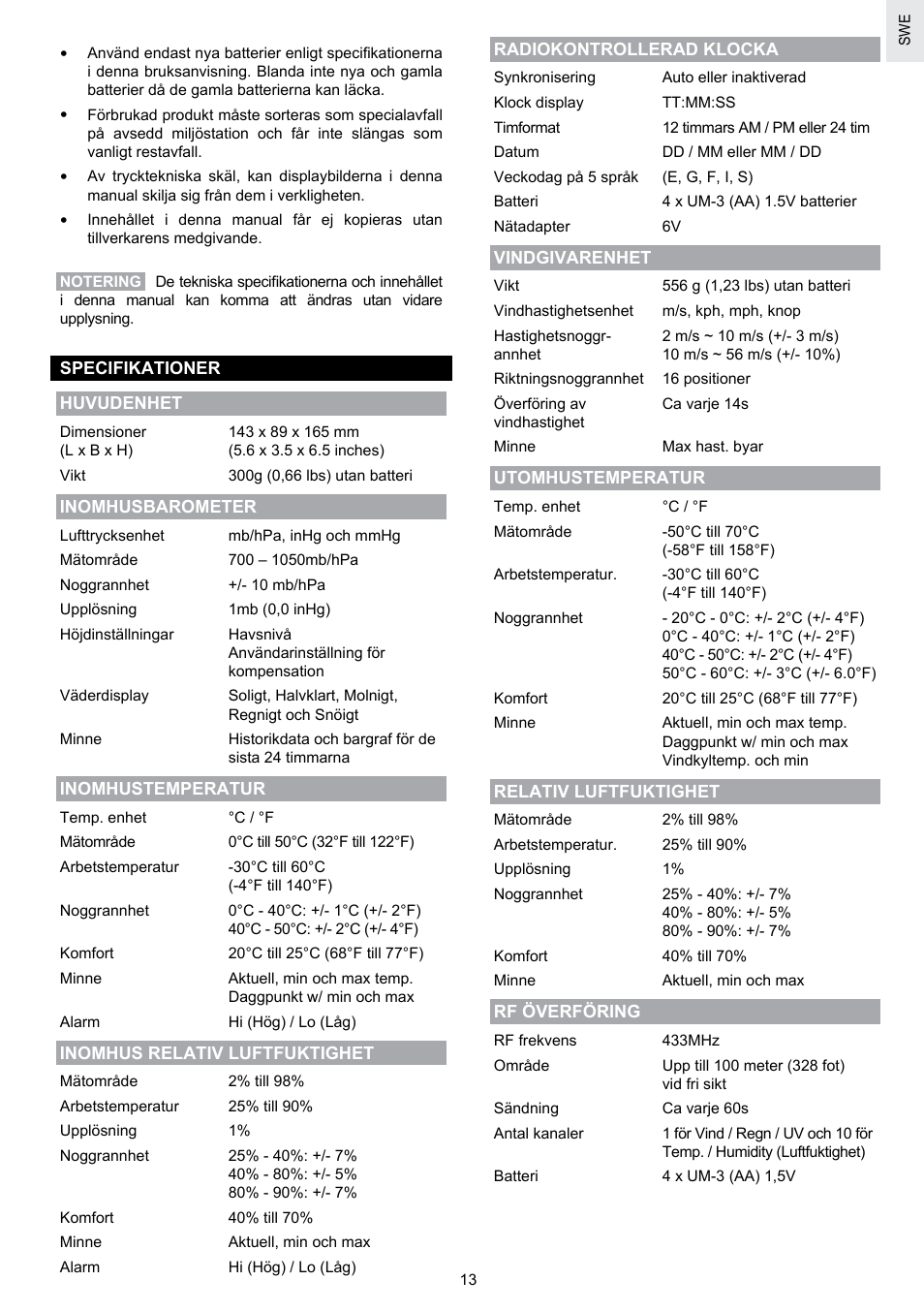 Oregon Scientific SCIENTICTM WEATHER STATION WMR100A User Manual | Page 113 / 115