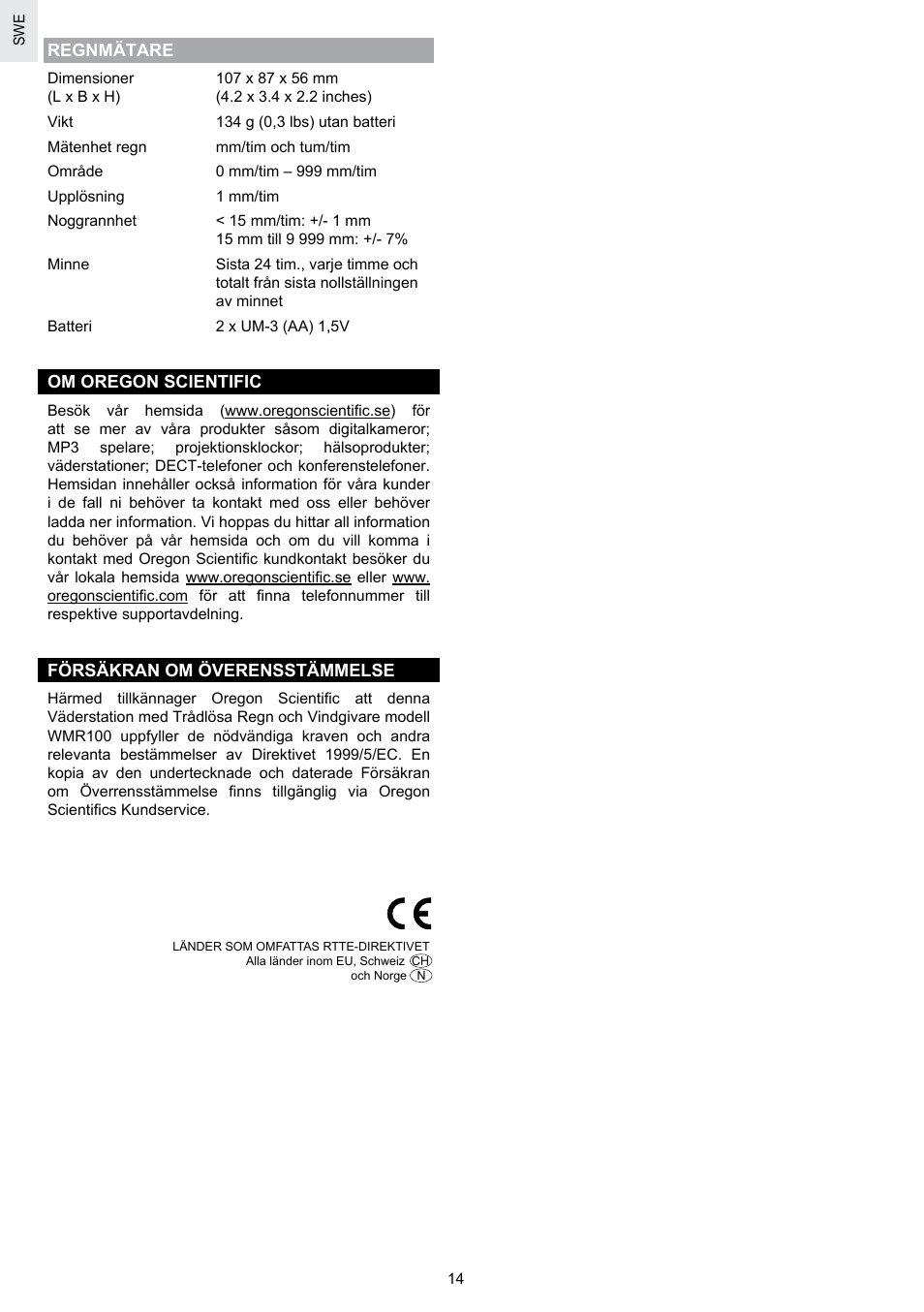 Oregon Scientific SCIENTICTM WEATHER STATION WMR100A User Manual | Page 114 / 115