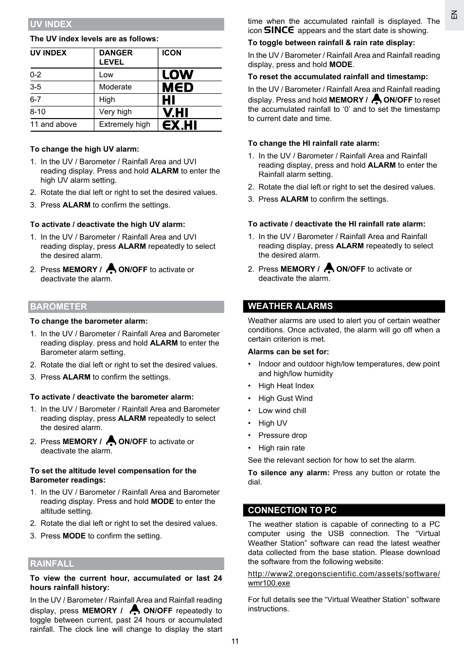 Oregon Scientific SCIENTICTM WEATHER STATION WMR100A User Manual | Page 12 / 115