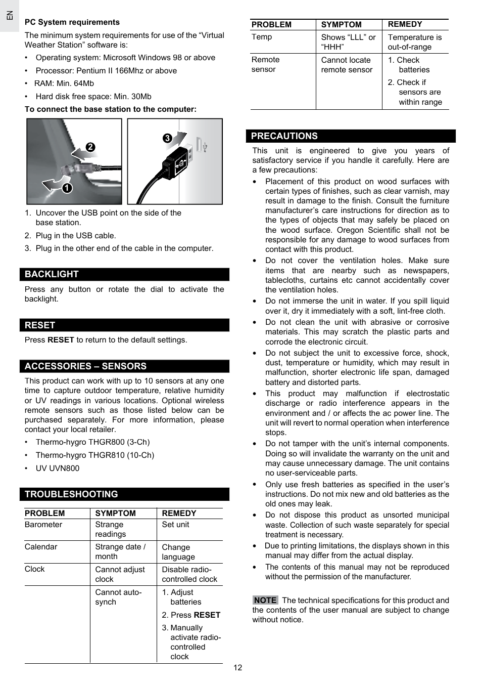 Oregon Scientific SCIENTICTM WEATHER STATION WMR100A User Manual | Page 13 / 115