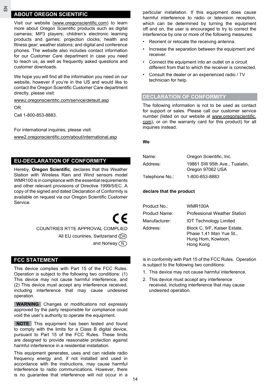 Oregon Scientific SCIENTICTM WEATHER STATION WMR100A User Manual | Page 15 / 115