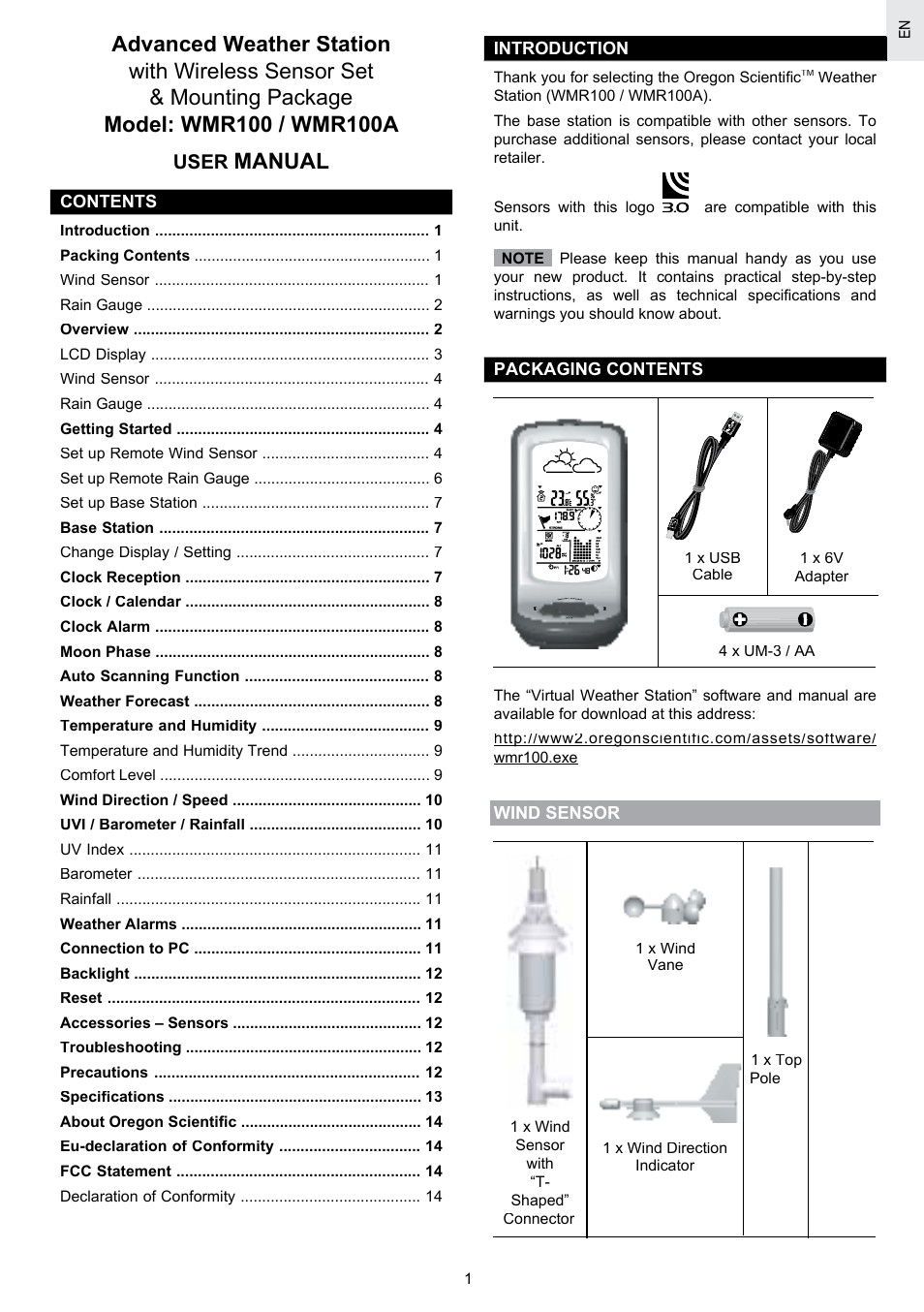 Manual, User | Oregon Scientific SCIENTICTM WEATHER STATION WMR100A User Manual | Page 2 / 115