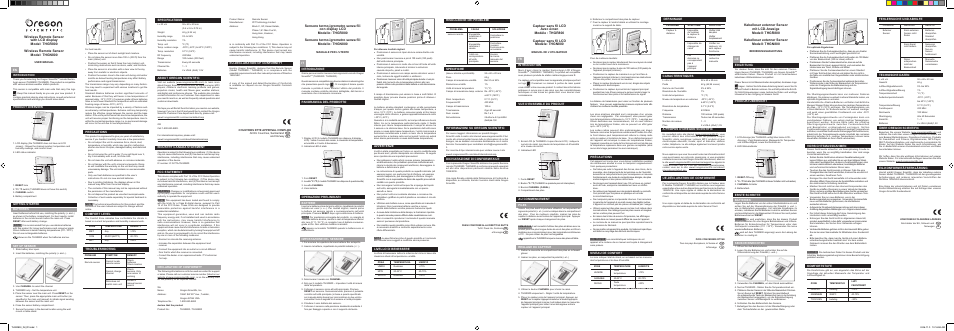 Oregon Scientific THGN800 User Manual | 2 pages