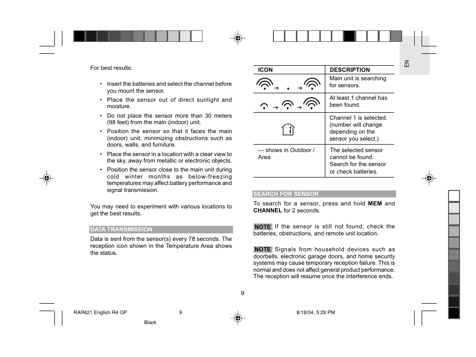 Oregon Scientific RAR621 User Manual | Page 10 / 17