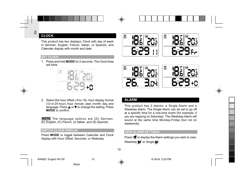 Oregon Scientific RAR621 User Manual | Page 11 / 17