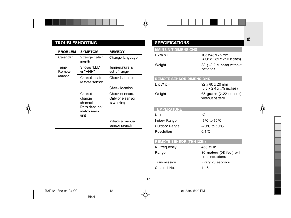 Oregon Scientific RAR621 User Manual | Page 14 / 17