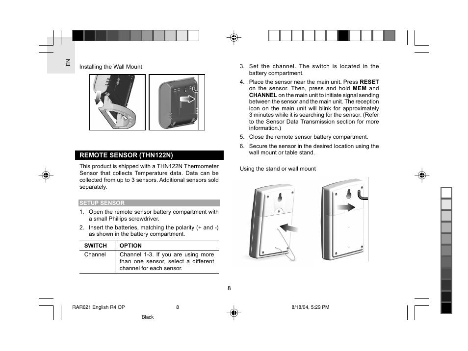 Oregon Scientific RAR621 User Manual | Page 9 / 17