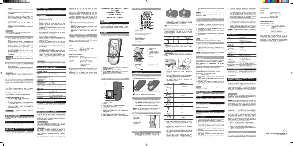 Manual de usuario | Oregon Scientific AW131 User Manual | Page 2 / 2