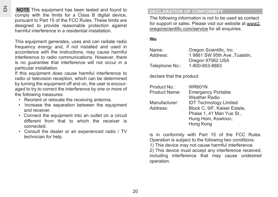 Oregon Scientific WR601N User Manual | Page 22 / 24