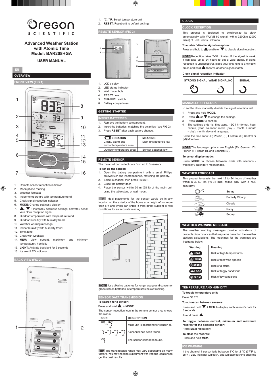 Oregon Scientific BAR208HGA User Manual | 2 pages