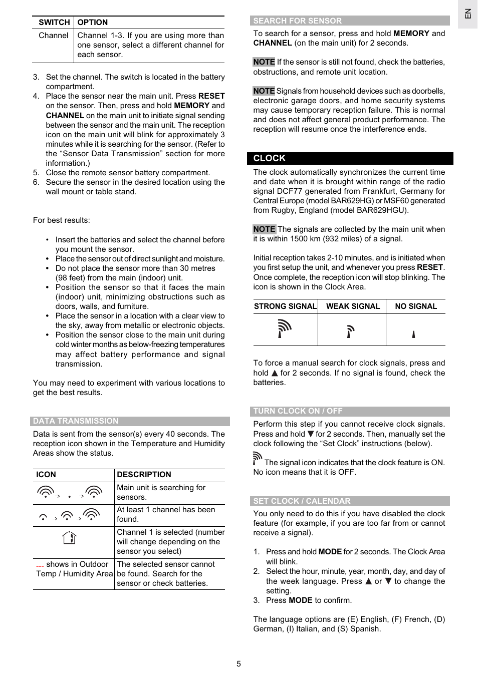 Oregon Scientific Weather System Pro BAR629HG User Manual | Page 5 / 10