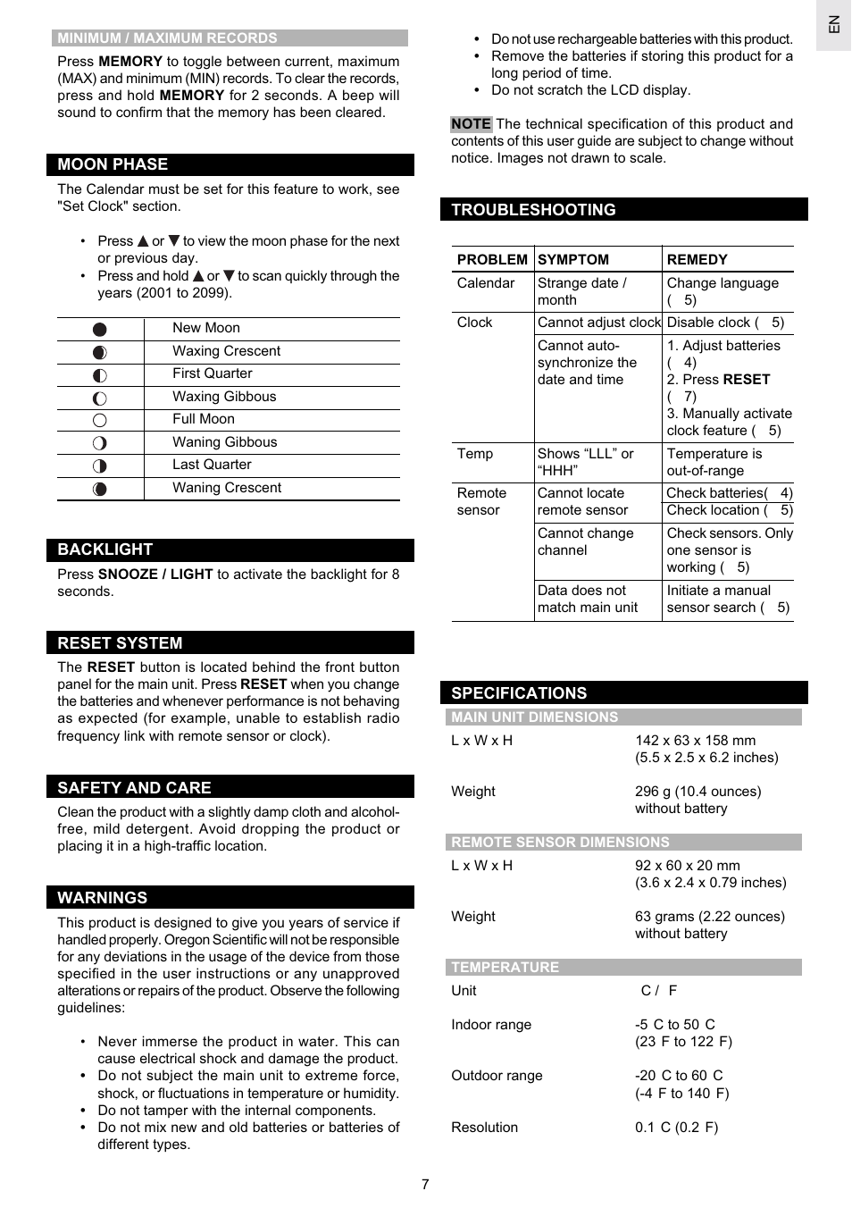 Oregon Scientific Weather System Pro BAR629HG User Manual | Page 7 / 10