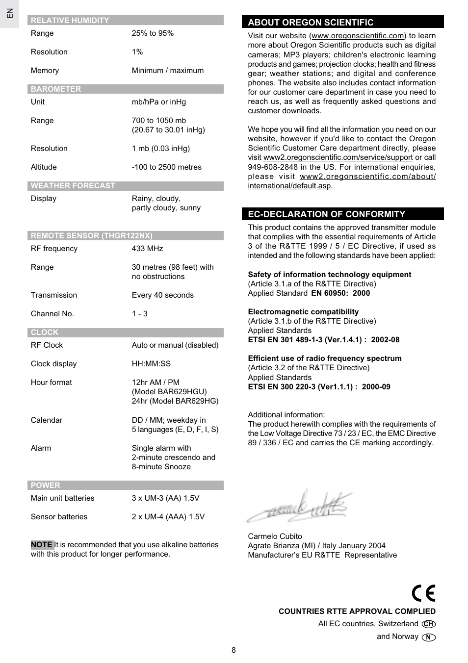 Oregon Scientific Weather System Pro BAR629HG User Manual | Page 8 / 10