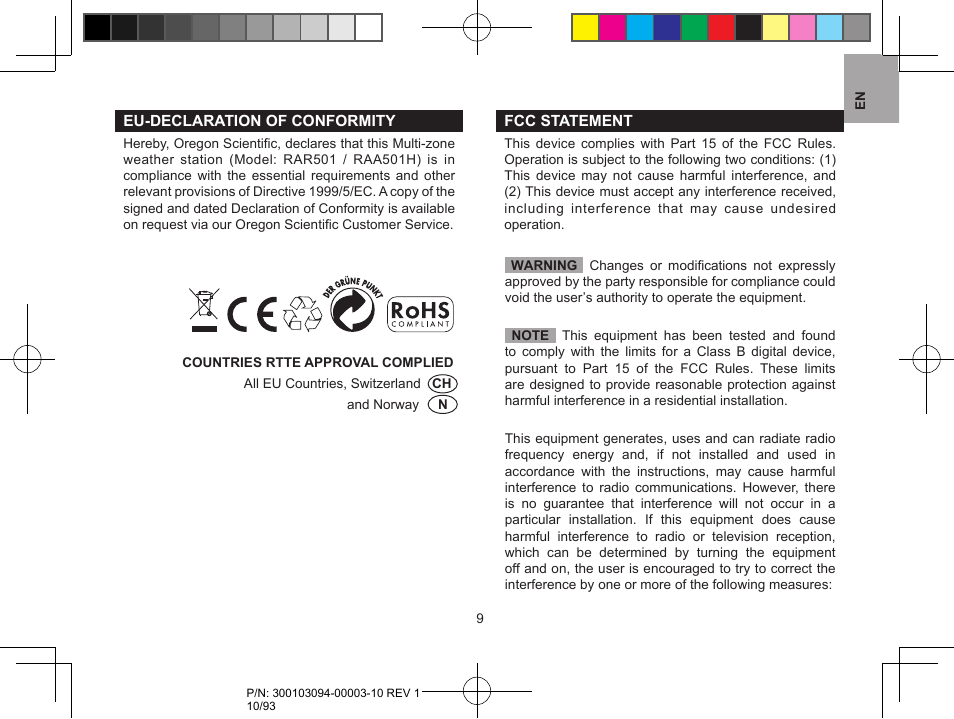 Oregon Scientific RAR501 User Manual | Page 10 / 93