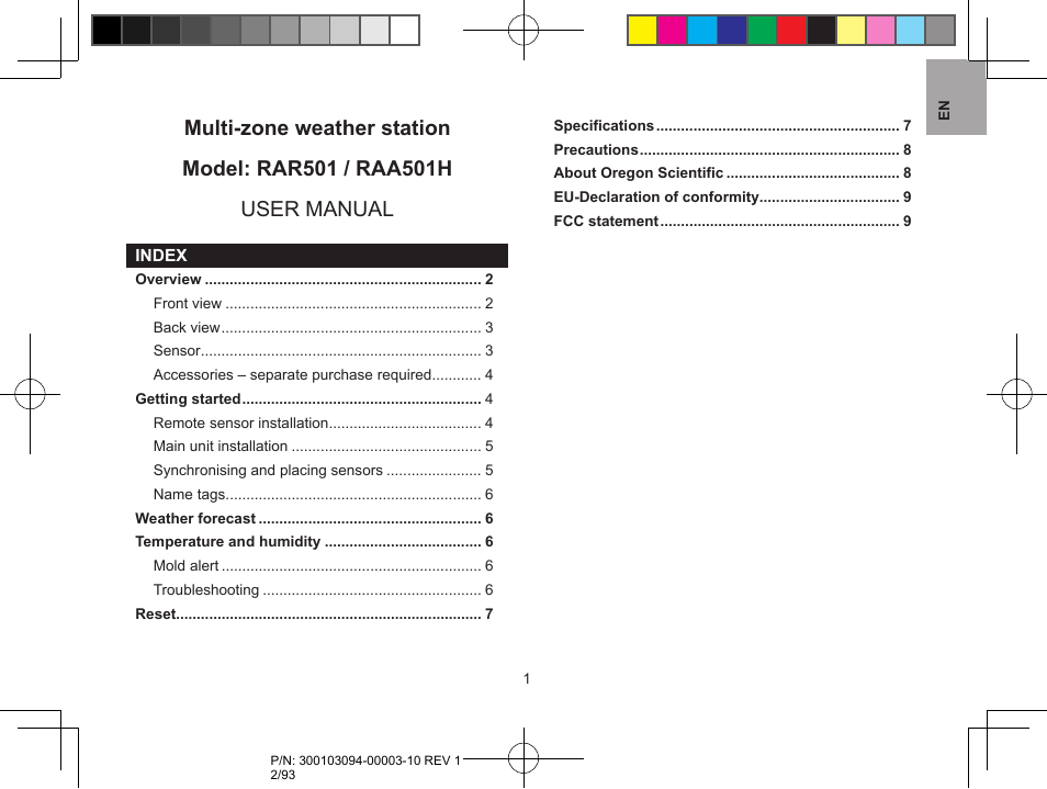 Oregon Scientific RAR501 User Manual | Page 2 / 93