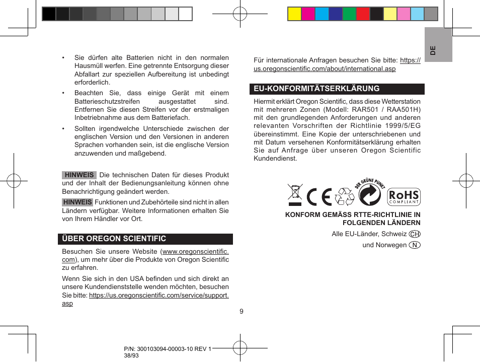 Oregon Scientific RAR501 User Manual | Page 38 / 93