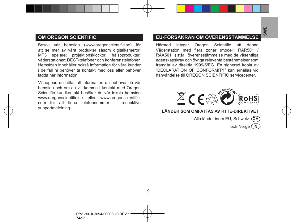 Oregon Scientific RAR501 User Manual | Page 74 / 93