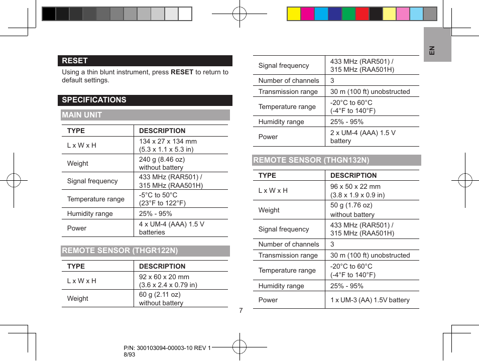 Oregon Scientific RAR501 User Manual | Page 8 / 93