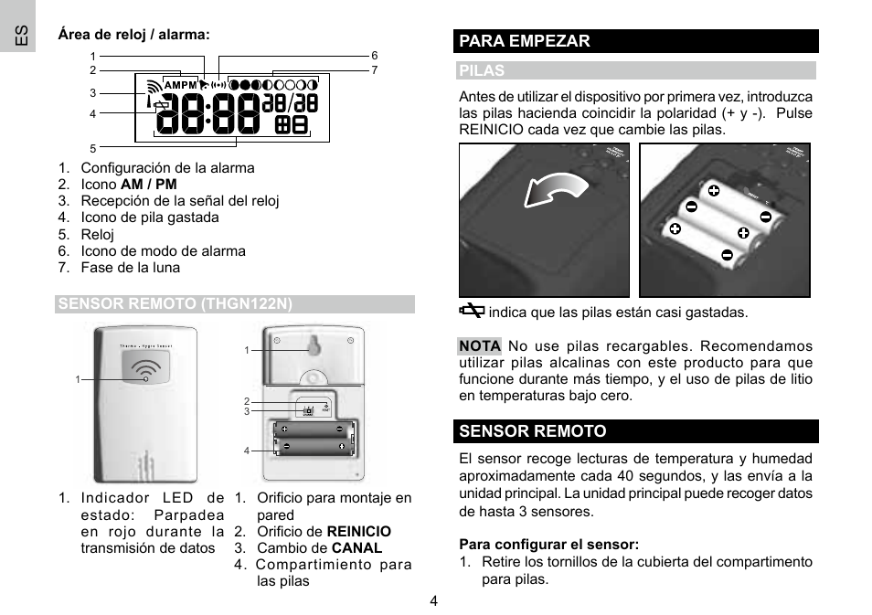 Para empezar, Sensor remoto | Oregon Scientific 086L004438-013 User Manual | Page 16 / 94