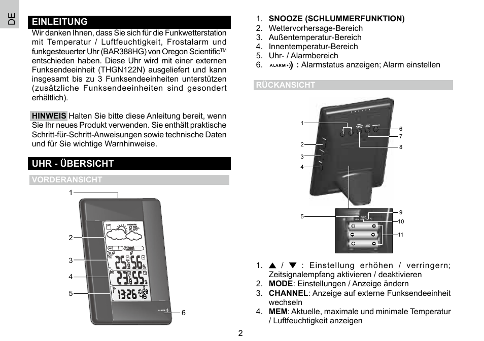 De einleitung, Uhr - übersicht | Oregon Scientific 086L004438-013 User Manual | Page 26 / 94