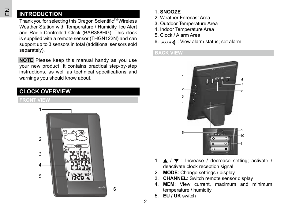 En introduction, Clock overview | Oregon Scientific 086L004438-013 User Manual | Page 3 / 94