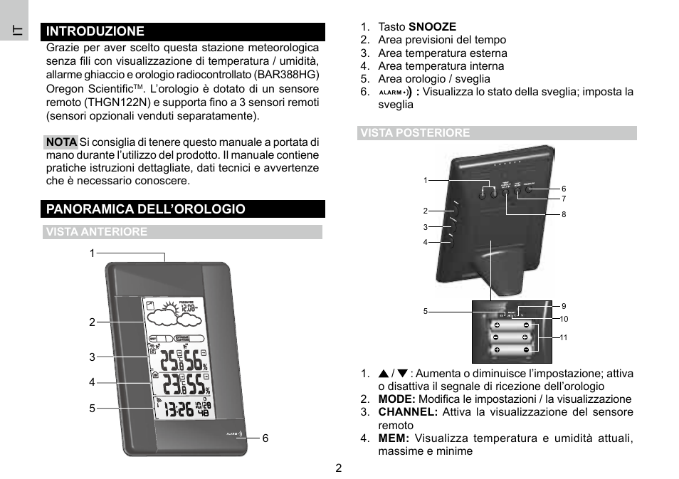 It introduzione, Panoramica dell’orologio | Oregon Scientific 086L004438-013 User Manual | Page 50 / 94