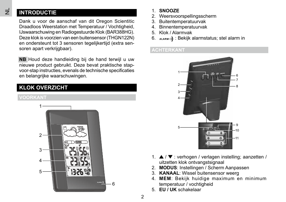 Nl introductie, Klok overzicht | Oregon Scientific 086L004438-013 User Manual | Page 62 / 94