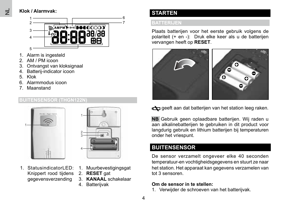 Starten, Buitensensor | Oregon Scientific 086L004438-013 User Manual | Page 64 / 94