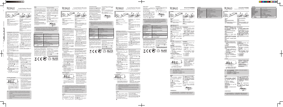 Crystal weather moments quick start guide - cw101, 時光幻彩天氣預報儀 quick start guide - cw101, 时光幻彩天气预报仪 quick start guide - cw101 | Oregon Scientific CW101 User Manual | Page 2 / 2