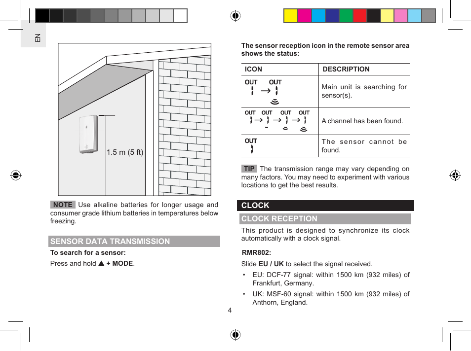 Oregon Scientific Solar Clock with Indoor/Outdoor Temeprature RMR802 User Manual | Page 4 / 10