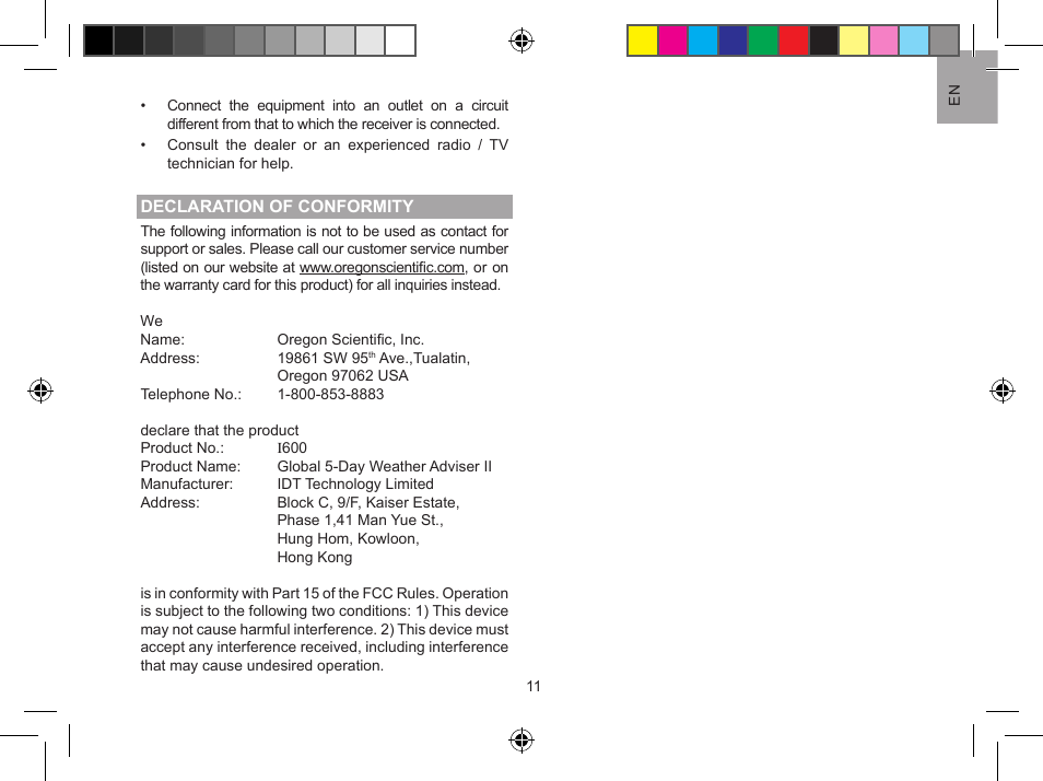 Oregon Scientific Global 5-Day Weather Adviser II I600 User Manual | Page 11 / 13