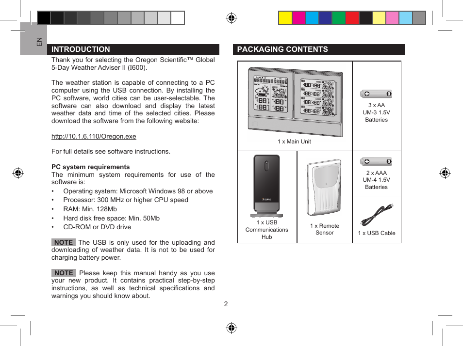 Oregon Scientific Global 5-Day Weather Adviser II I600 User Manual | Page 2 / 13