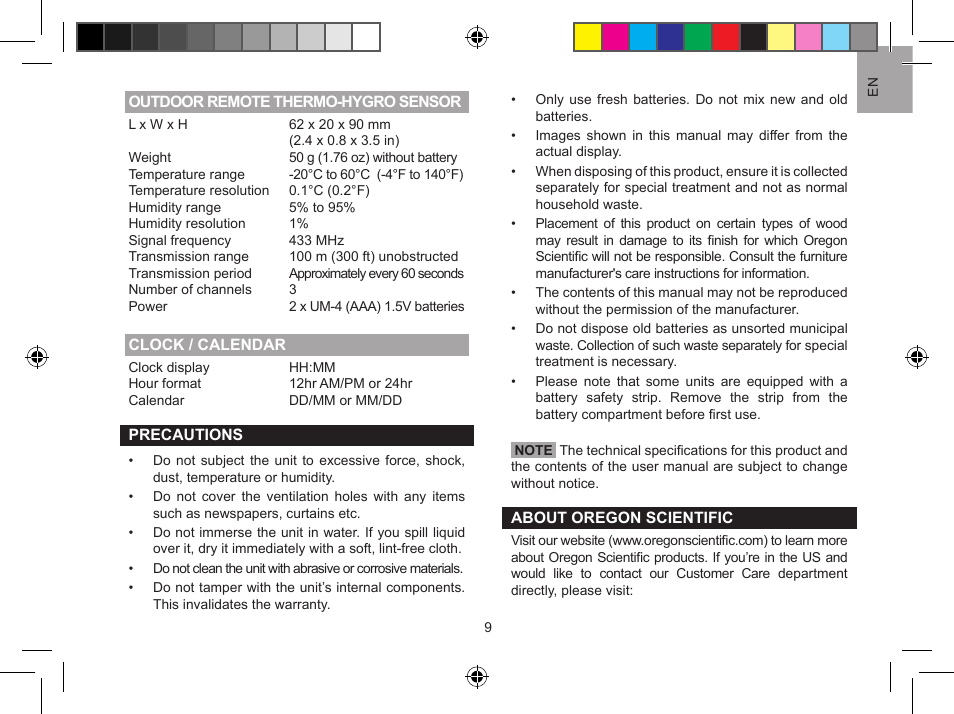 Oregon Scientific Global 5-Day Weather Adviser II I600 User Manual | Page 9 / 13
