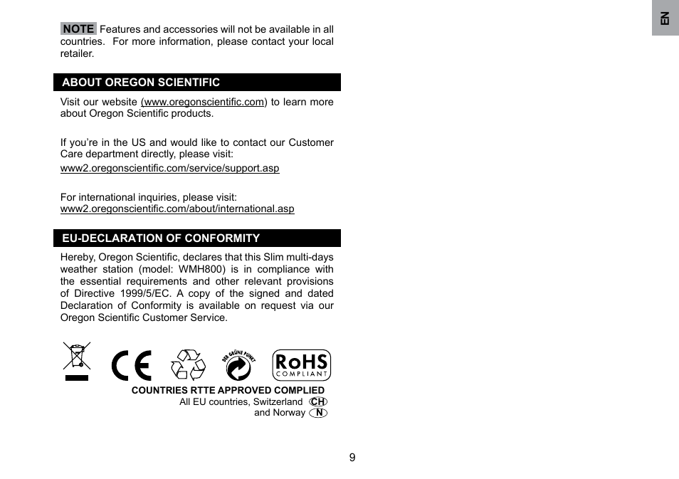 Oregon Scientific WMH800 User Manual | Page 10 / 78