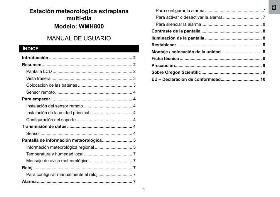 Oregon Scientific WMH800 User Manual | Page 11 / 78