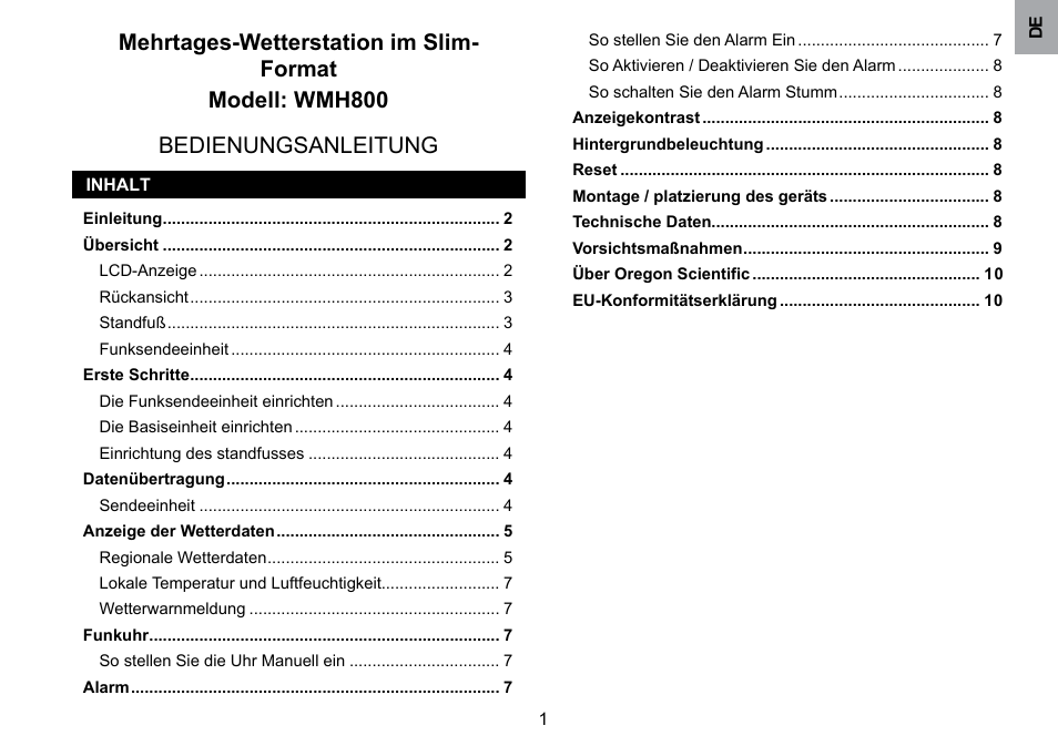 Oregon Scientific WMH800 User Manual | Page 21 / 78