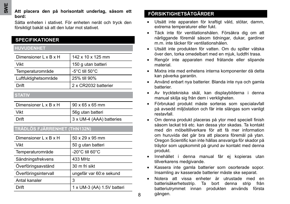 Oregon Scientific WMH800 User Manual | Page 76 / 78