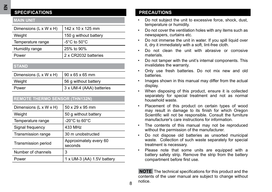 Oregon Scientific WMH800 User Manual | Page 9 / 78