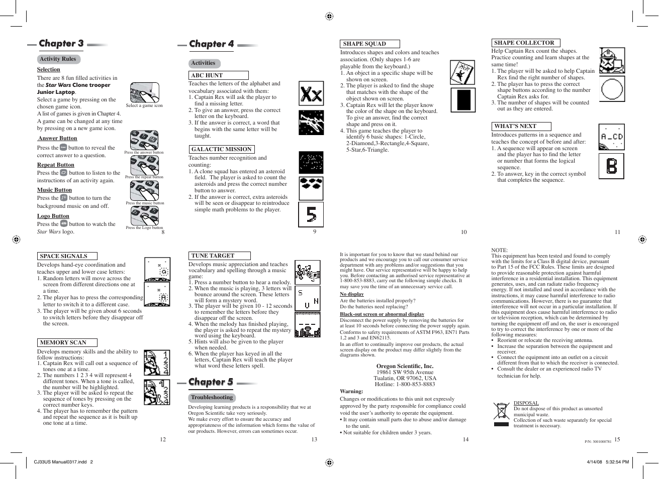 Chapter 3, Chapter 4, Chapter 5 | Oregon Scientific Clone Trooper Junior Laptop User Manual | Page 2 / 2